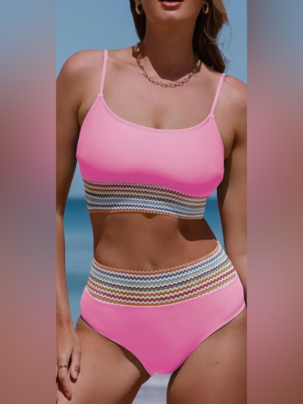 New-Medium Scoop neck Pink
2026 Wide Trim High-Waist 
Full coverage bikini